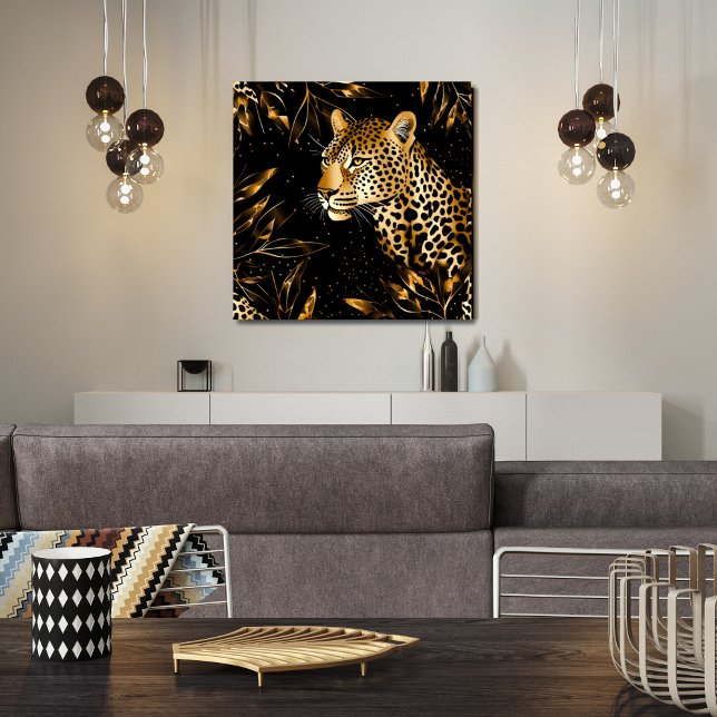 Leopard Cheetah Animal Black Gold Wood Wall Art (Leopard Cheetah Black gold print Animal print Wall Decor Wall Art Wood Wall Art)