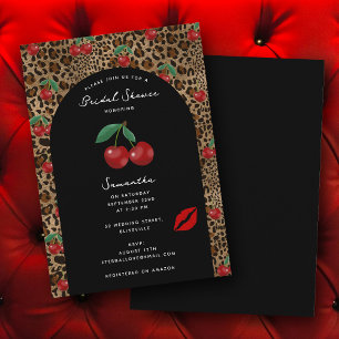 Leopard Cheetah Animal Print Cherry Bridal Shower Invitation
