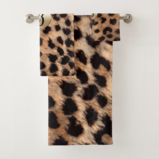 Leopard Cheetah Animal Print Chic Monogram Bath Towel Set (Insitu)