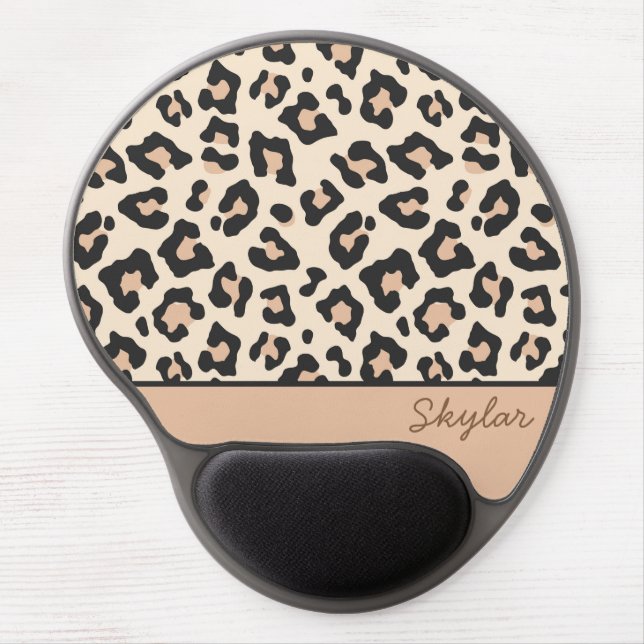 Leopard Cheetah Animal Print Custom Cursive Name Gel Mouse Pad (Front)