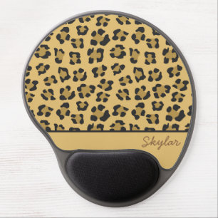 Leopard Cheetah Animal Print Custom Cursive Name Gel Mouse Pad