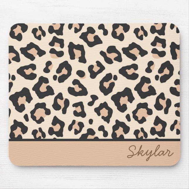 Leopard Cheetah Animal Print Custom Cursive Name Mouse Pad (Front)