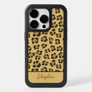 Leopard Cheetah Animal Print Custom Cursive Name OtterBox iPhone 14 Pro Case