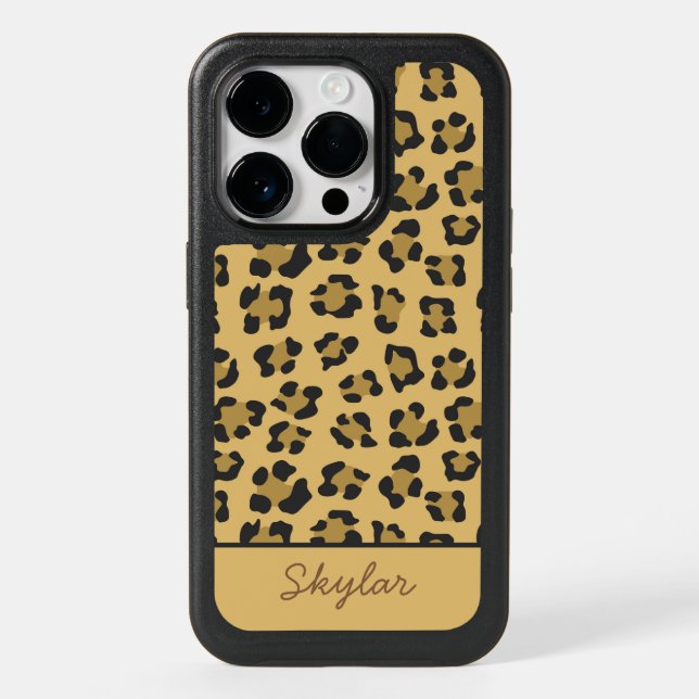 Leopard Cheetah Animal Print Custom Cursive Name Otterbox iPhone Case (Back)