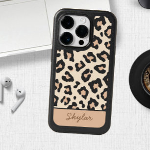 Leopard Cheetah Animal Print Custom Cursive Name OtterBox iPhone 14 Pro Case