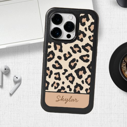 Leopard Cheetah Animal Print Custom Cursive Name OtterBox iPhone 14 Pro Case