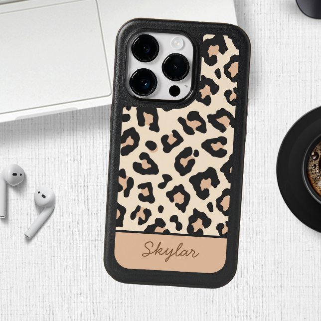 Leopard Cheetah Animal Print Custom Cursive Name Otterbox iPhone Case (Creator Uploaded)