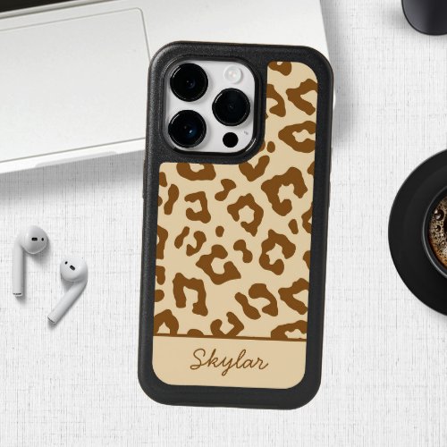 Leopard Cheetah Animal Print Custom Cursive Name OtterBox iPhone 14 Pro Case