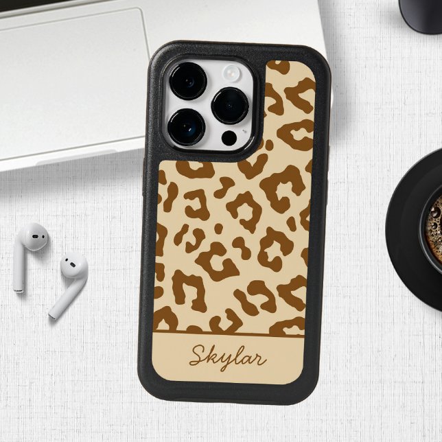 Leopard Cheetah Animal Print Custom Cursive Name Otterbox iPhone Case (Creator Uploaded)