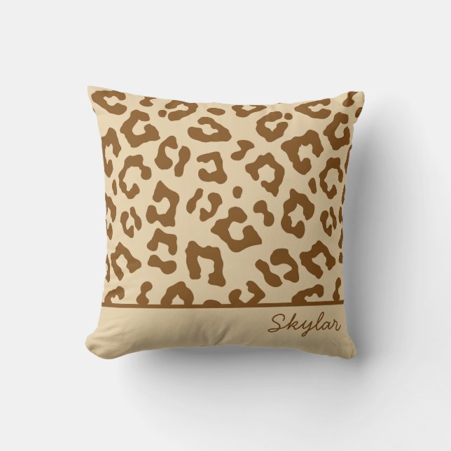 Leopard Cheetah Animal Print Custom Cursive Name Throw Pillow (Front)