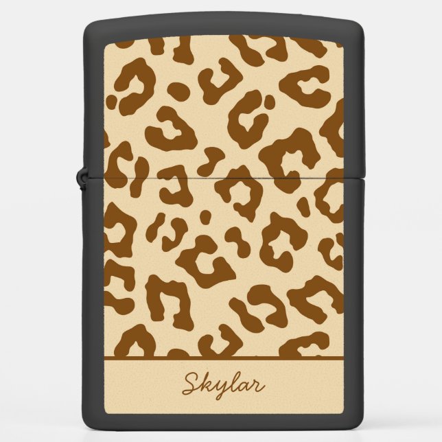 Leopard Cheetah Animal Print Custom Cursive Name Zippo Lighter (Front)