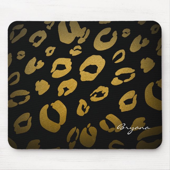 Leopard Cheetah Animal Print Gold Black Mouse Pad (Front)