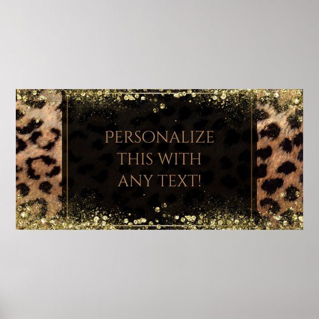 Leopard Cheetah Animal Print Gold Glitter Banner (Front)