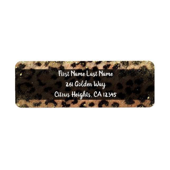 Leopard Cheetah Animal Print Gold Glitter Flecks Label (Front)