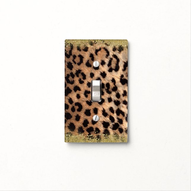 Leopard Cheetah Animal Print Gold Glitter Modern Light Switch Cover (In Situ)