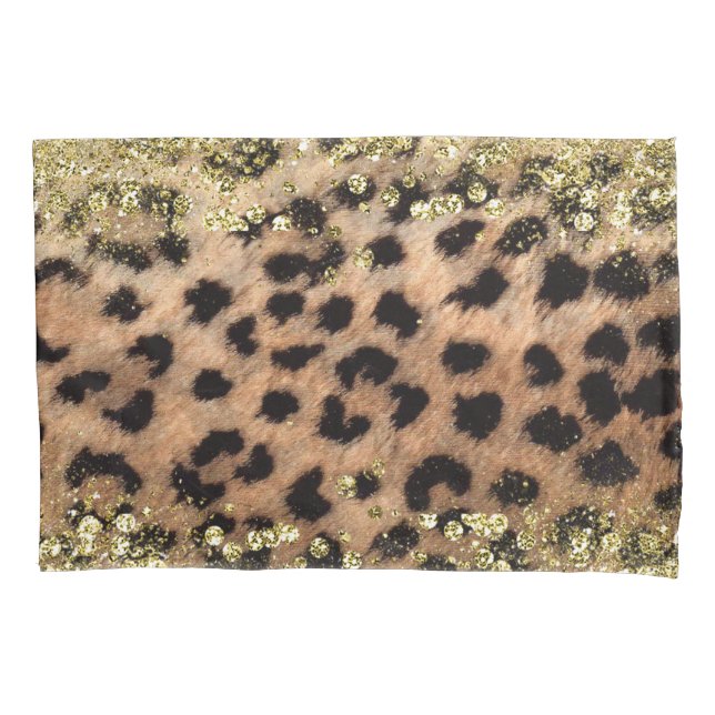 Leopard Cheetah Animal Print Gold Glitter Modern Pillow Case (Front)