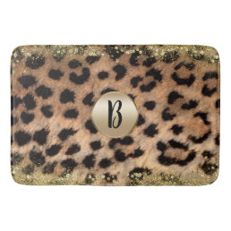 Leopard Cheetah Animal Print Gold Glitter Monogram Bath Mat