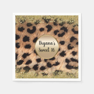 Leopard Cheetah Animal Print Gold Glitter Monogram Napkins