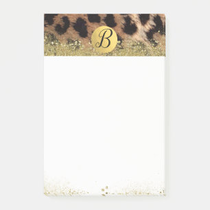 Leopard Cheetah Animal Print Gold Glitter Monogram Post-it Notes