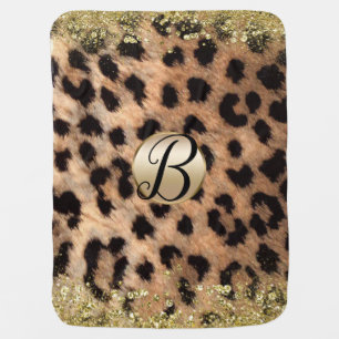 Leopard Cheetah Animal Print Gold Glitter Monogram Swaddle Blanket