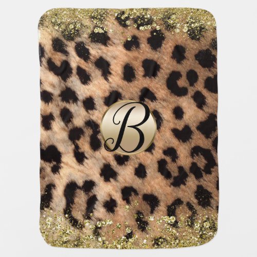 Leopard Cheetah Animal Print Gold Glitter Monogram Swaddle Blanket