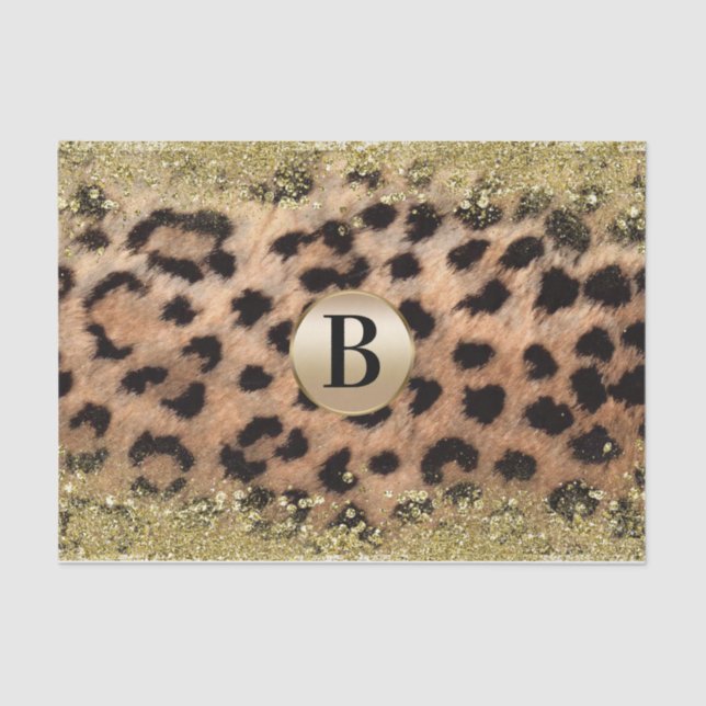 Leopard Cheetah Animal Print Gold Glitter Monogram Tissue Paper (Front)