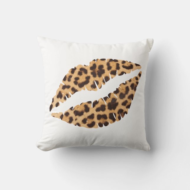 Leopard Cheetah Animal Print Mouth Lips Throw Pillow (Front)