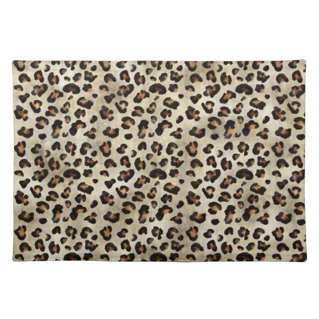 Leopard Cheetah Animal Print Pattern Beige Brown Cloth Placemat (Front)