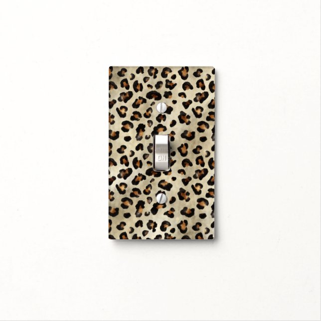 Leopard Cheetah Animal Print Pattern Beige Brown Light Switch Cover (In Situ)