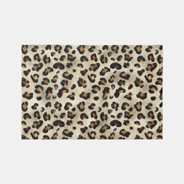 Leopard Cheetah Animal Print Pattern Beige Brown Rug (Front)
