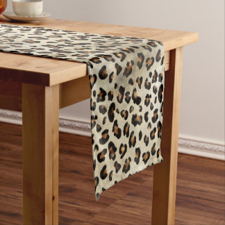 Leopard Cheetah Animal Print Pattern Beige Brown Short Table Runner