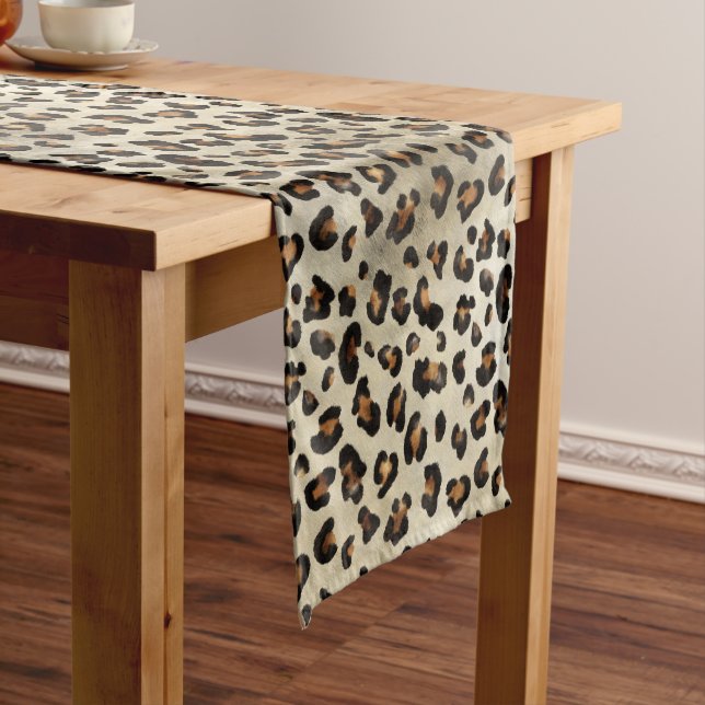 Leopard Cheetah Animal Print Pattern Beige Brown Short Table Runner (In Situ)