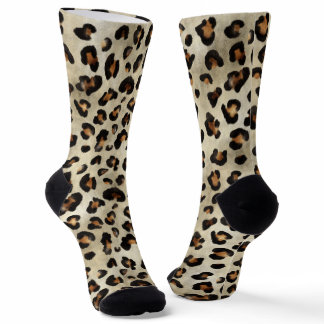 Leopard Cheetah Animal Print Pattern Beige Brown Socks