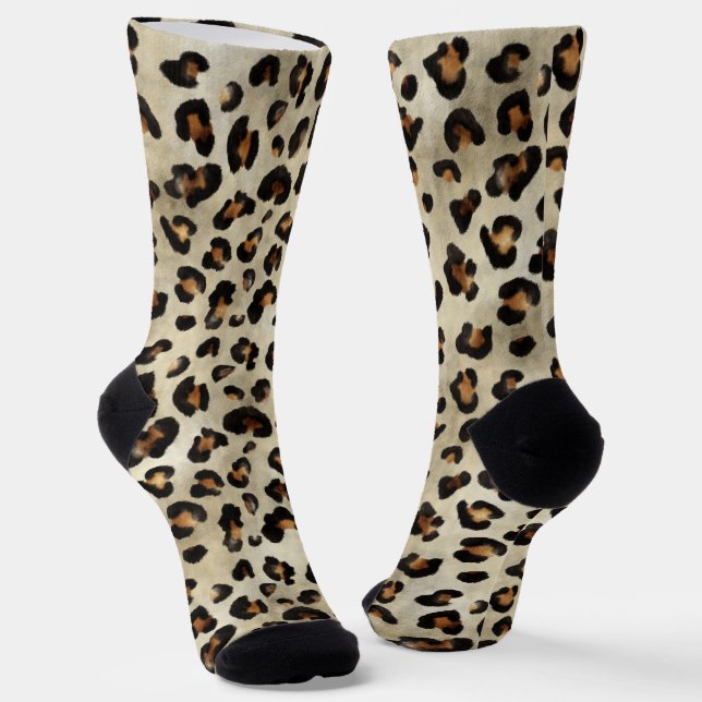 Leopard Cheetah Animal Print Pattern Beige Brown Socks (Angled)