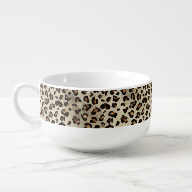 Leopard Cheetah Animal Print Pattern Beige Brown Soup Mug (Right)