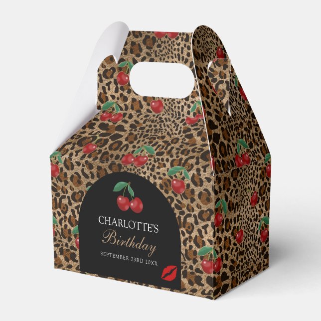 Leopard Cheetah Animal Print Red Cherries Favor Boxes (Front Side)
