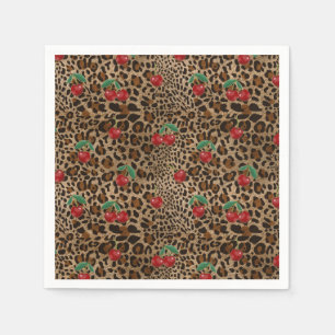 Leopard Cheetah Animal Print Red Cherries Napkins