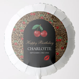 Leopard Cheetah Animal Print Red Cherry Birthday Balloon