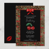Leopard Cheetah Animal Print Red Cherry Birthday