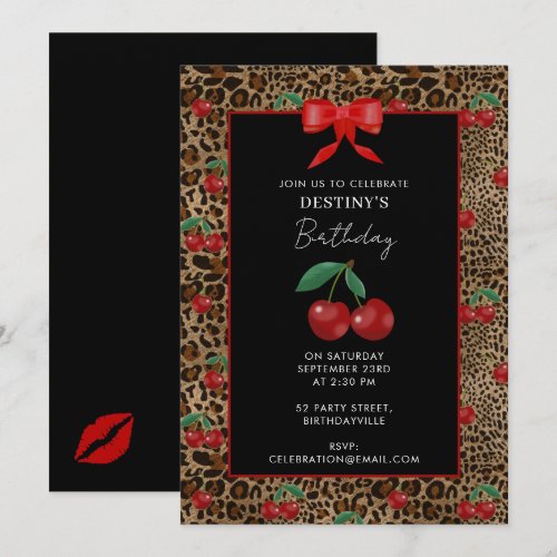 Leopard Cheetah Animal Print Red Cherry Birthday
