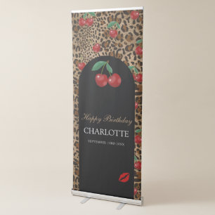 Leopard Cheetah Animal Print Red Cherry Birthday Retractable Banner