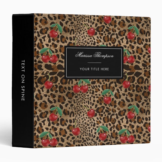 Leopard Cheetah Animal Print Red Cherry Pattern 3 Ring Binder (Front/Spine)