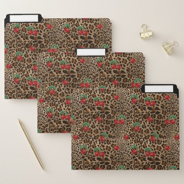 Leopard Cheetah Animal Print Red Cherry Pattern File Folder (Set)