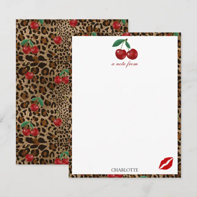 Leopard Cheetah Animal Print Red Cherry Pattern Note Card | Zazzle