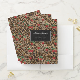 Leopard Cheetah Animal Print Red Cherry Pattern Pocket Folder
