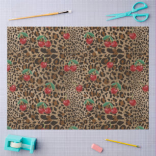 Leopard Cheetah Animal Print Red Cherry Pattern Tissue Paper
