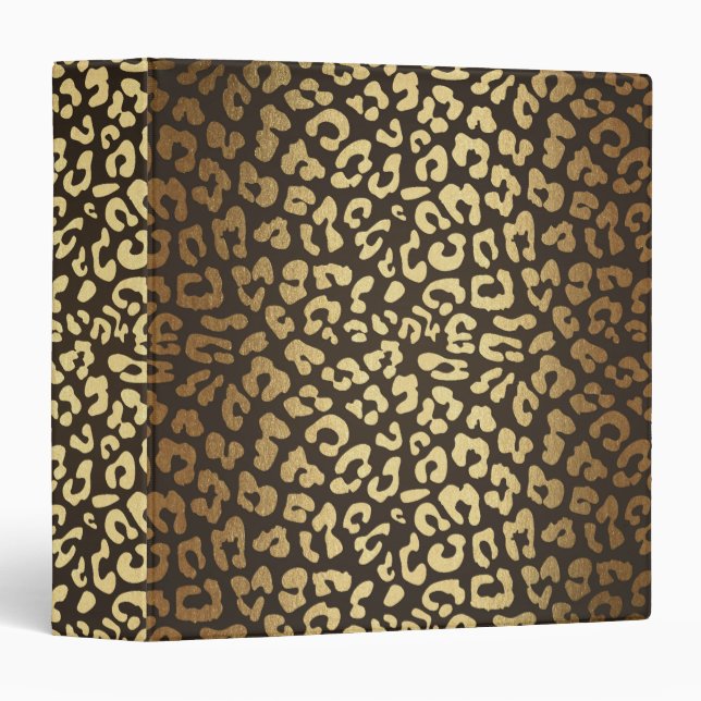 Leopard Cheetah Animal Skin Print Modern Glam Gold 3 Ring Binder (Front/Spine)