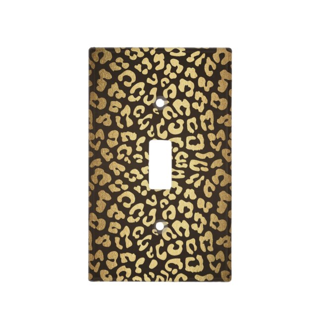 Leopard Cheetah Animal Skin Print Modern Glam Gold Light Switch Cover (Front)