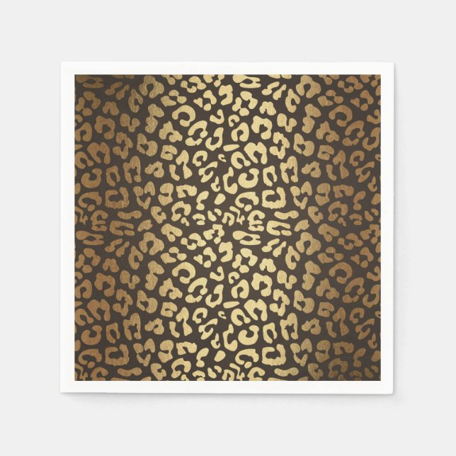 Leopard Cheetah Animal Skin Print Modern Glam Gold Paper Napkins (Front)