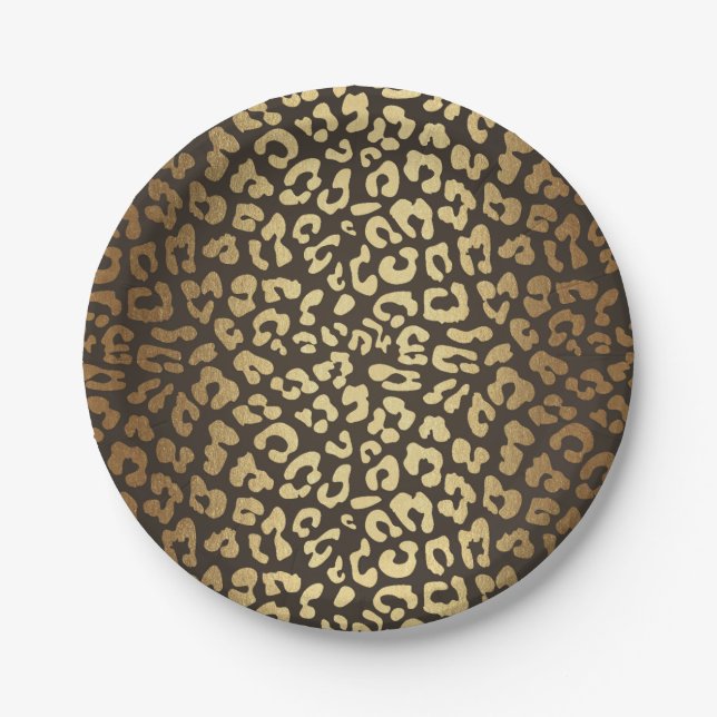 Leopard Cheetah Animal Skin Print Modern Glam Gold Paper Plates (Front)